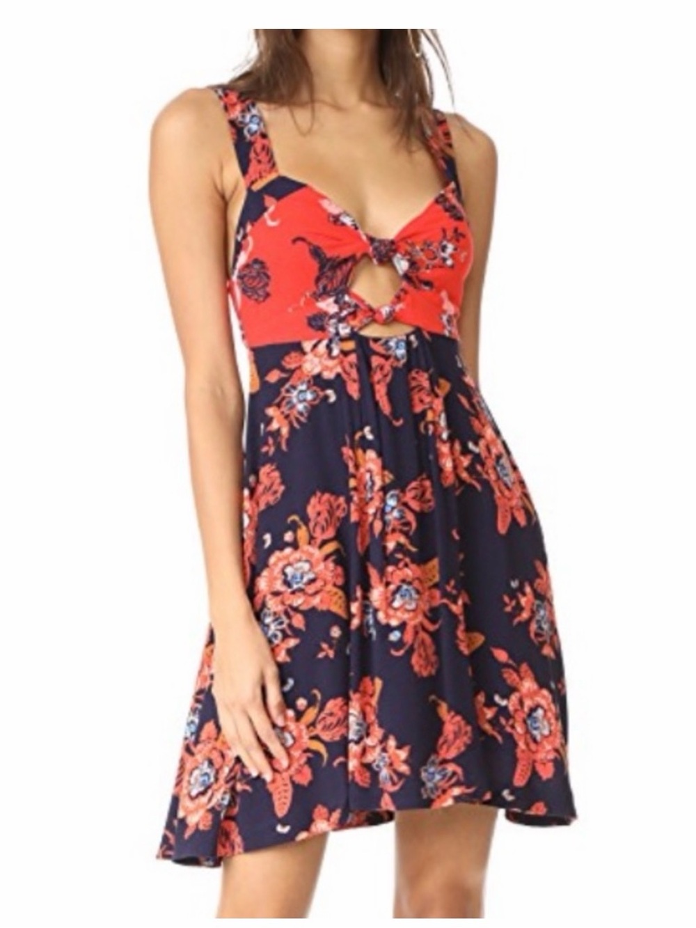 Free People Navy and Red Floral Mini Dress